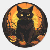 黒猫、かぼちゃとこうもり ラウンドシール (正面)