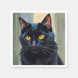 黒猫 | かわいい子猫の水彩画 スタンダードカクテルナプキン
