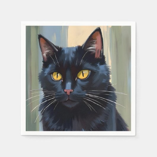 黒猫 | かわいい子猫の水彩画 スタンダードカクテルナプキン (正面)