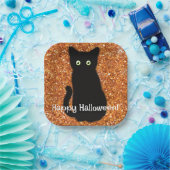 黒猫、かわいい子猫、オレンジきらめく色グリッター ペーパープレート (パーティー)