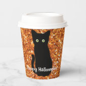 黒猫、かわいい子猫、オレンジきらめく色グリッター 紙コップ (正面)