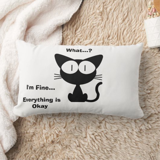 黒猫、かわいい猫、猫柄、モダン ランバークッション (ブランケット)
