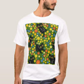 黒猫 | かわいい黒猫の花畑柄 Tシャツ (正面)