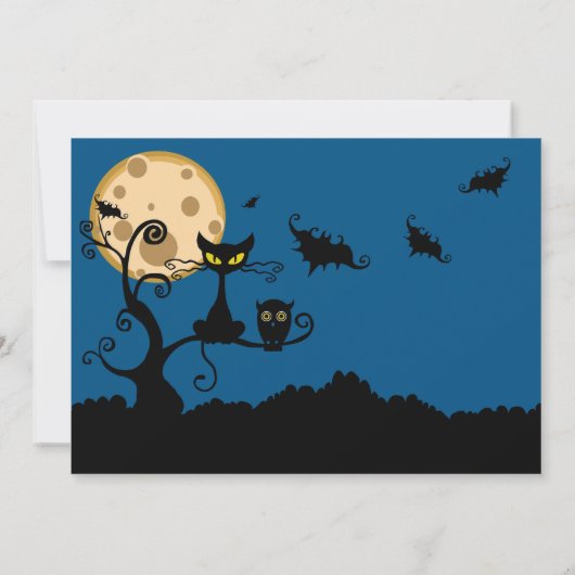 黒猫、こうもり、フクロウのハロウィン招待状 招待状 (裏面)