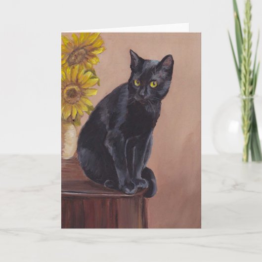 黒猫&ひまわりアートグリーティングカード カード (正面)
