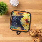 黒猫・ひまわりオーブンミッツ&ポットホルダー 鍋敷き (トップダウン)