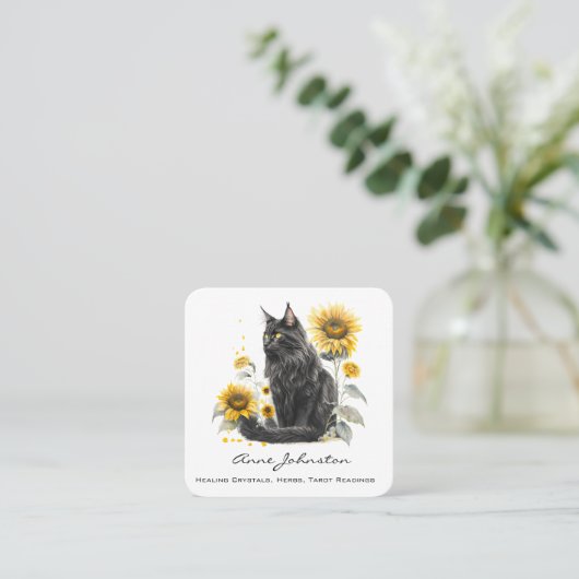 黒猫・ひまわりスクエアビジネスカード スクエア名刺 (スタンド正面)