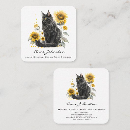 黒猫・ひまわりスクエアビジネスカード スクエア名刺 (正面/裏面)