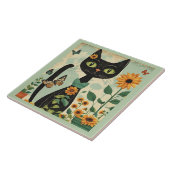 黒猫、ひまわり、蝶々、ネイティブアート タイル (側面)