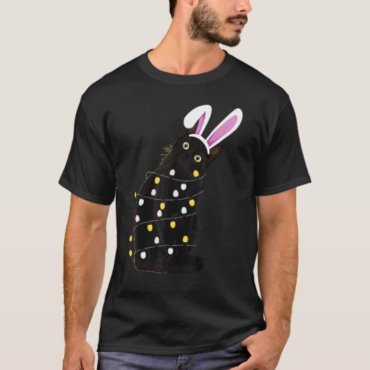 黒猫 イースター 飾り ライト パジャマ イースター Tシャツ (正面)