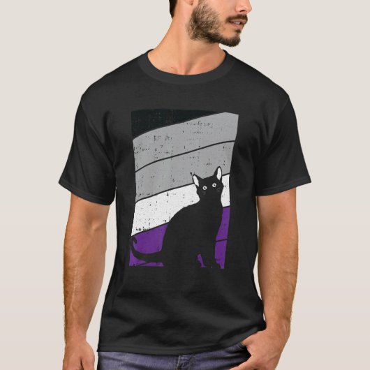黒猫 エイセクシャル プライド 子猫 LGBT Q 支援者 Tシャツ (正面)