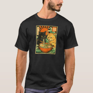 黒猫 オレンジ猫 すすり ラーメン 和風猫 R Tシャツ