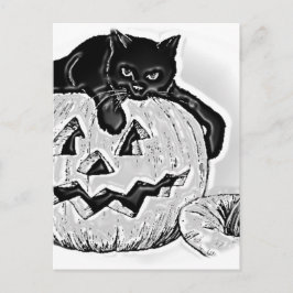 黒猫 オレンジ色のカボチャ ハロウィン ポストカード