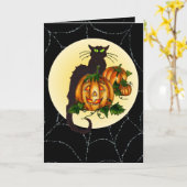 黒猫、カボチャジャック及びシャロンSHARPE著くもの巣 カード (黄色い花)