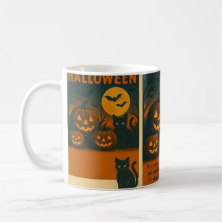 黒猫、カボチャ、フルMのハロウィーンマグ コーヒーマグカップ