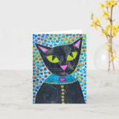 黒猫 カード (黄色い花)