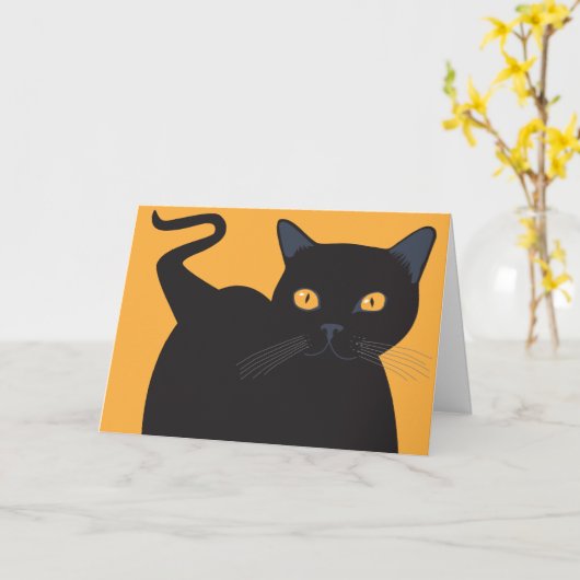 黒猫 カード (黄色い花)