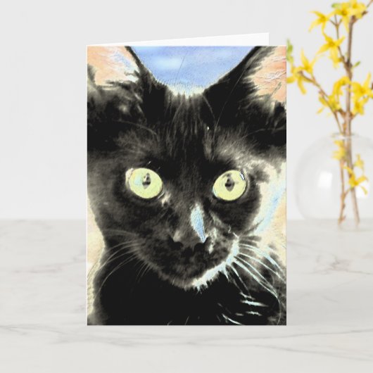 黒猫 カード (黄色い花)