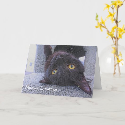 黒猫 カード (黄色い花)