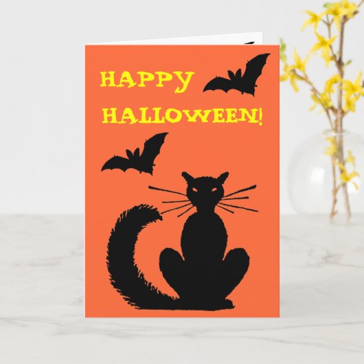 黒猫 カード (黄色い花)