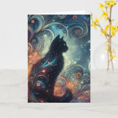 黒猫 カード (黄色い花)