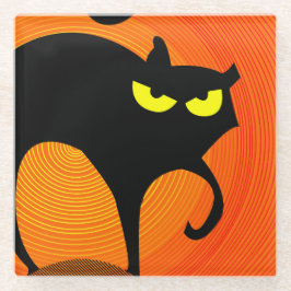 黒猫 ガラスコースター
