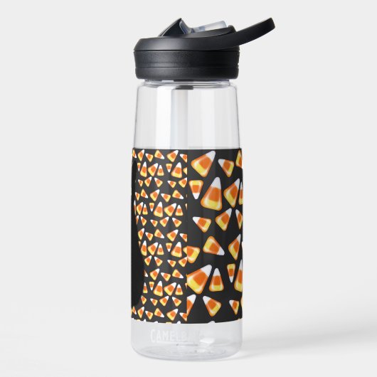 黒猫、キャンディーコーンパターン、ハロウィーンおもしろい ウォーターボトル (左面)