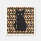 黒猫、キャンディーコーンパターン、ハロウィーンおもしろい スタンダードカクテルナプキン (正面)