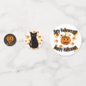 黒猫、キャンディーコーンパターン、ハロウィーンカボチャ コンフェッティ (正面)
