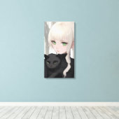 黒猫 キャンバスプリント (インサイチュ (ウッドフロア))