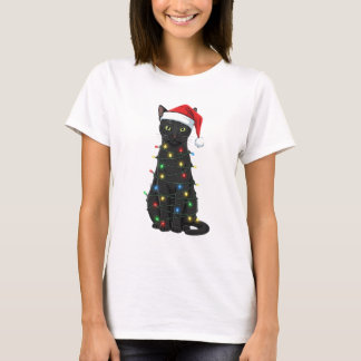黒猫 クリスマス サンタクロース好き Tシャツ