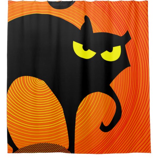 黒猫 シャワーカーテン (正面)