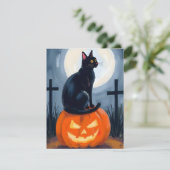 黒猫 ジャック・オ・ランタン ハロウィン 絵付け シーズンカード (スタンド正面)