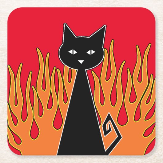 +{ 黒猫 }+ スクエアペーパーコースター (正面)