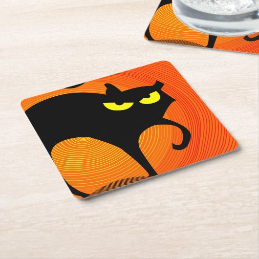 黒猫 スクエアペーパーコースター (アングル)