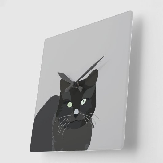 黒猫 スクエア壁時計 (傾斜)