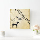 黒猫 スクエア壁時計 (ホーム)