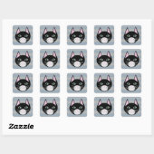 黒猫、ストライプ スクエアシール (シート)