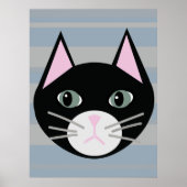 黒猫、ストライプ ポスター (正面)