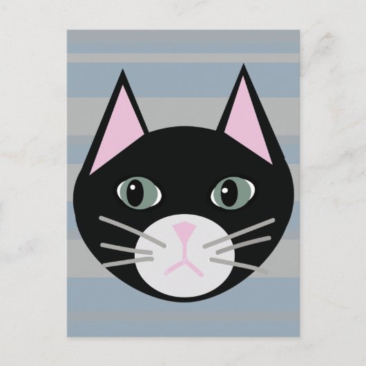 黒猫、ストライプ ポストカード (正面)