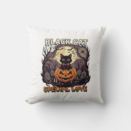 黒猫 スペシャル ラブ ハロウィン カボチャ 満月 クッション (正面)