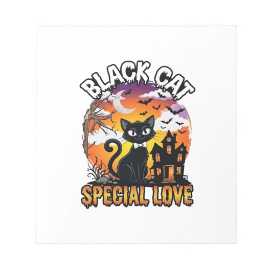 黒猫 スペシャル ラブ ハロウィン 幽霊屋敷 コウモリ ノートパッド (正面)