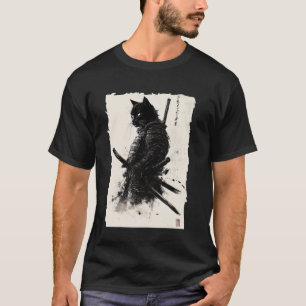 黒猫 ビンテージ 日本 サムライ キャット レトロ 浮世絵 Tシャツ