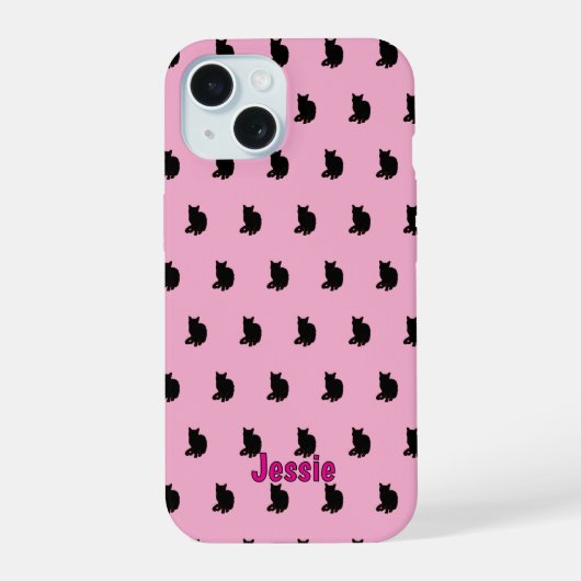 黒猫（ピンク） iPhone 15ケース (裏面)