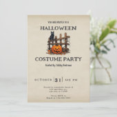 黒猫 フェンス ジャック・オ・ランタン ヴィンテージ ハロウィン 招待状 (スタンド正面)