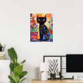 黒猫、フォークアート ポスター (ホームオフィス)