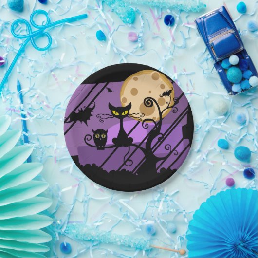 黒猫、フクロウおよびこうもりのハロウィンの紙皿 ペーパープレート (パーティー)