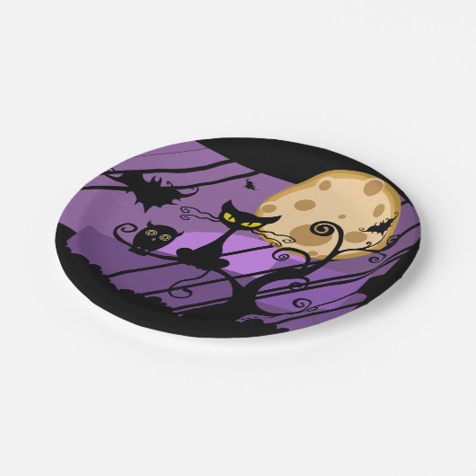 黒猫、フクロウおよびこうもりのハロウィンの紙皿 ペーパープレート (アングル)
