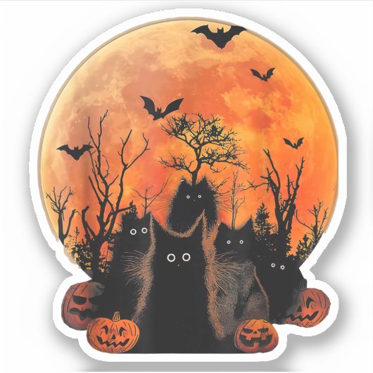 黒猫 フルムーン おもしろい 動物 愛好家 ハロウィン シール (正面)