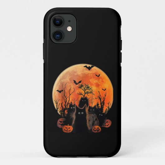黒猫 フルムーン おもしろい 動物 愛好家 ハロウィン Case-Mate iPhoneケース (裏面)